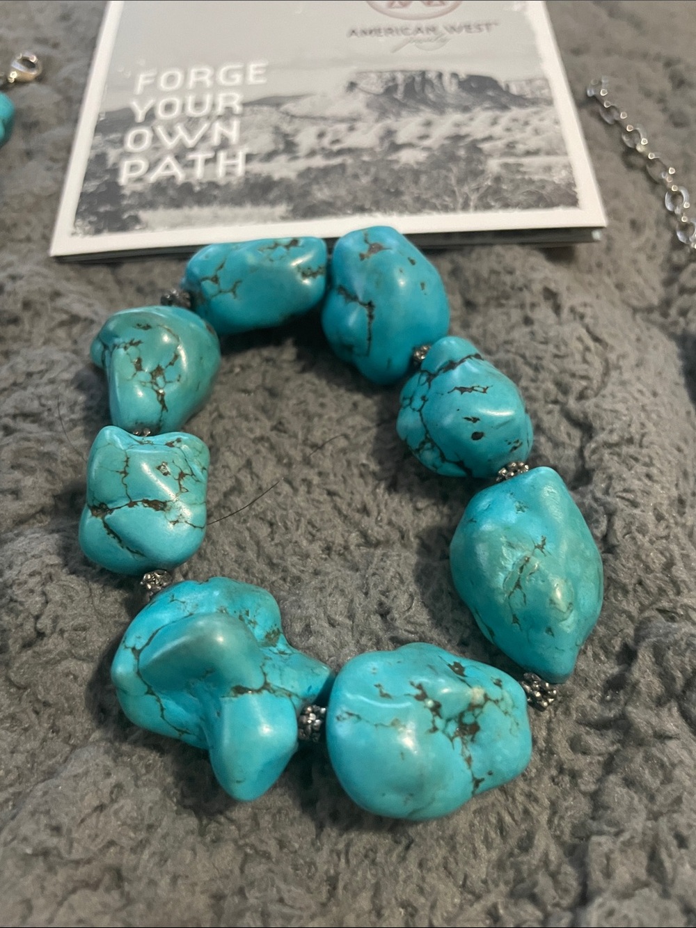 American West Bright Uncut Turquoise Nugget Necklace and Bracelet Set - Picture 2 of 4